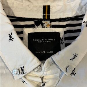 Denim & Flower White Shirt with Bunny Accents Easter